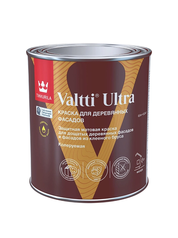 Краска для деревянных фасадов Tikkurila Valtti Ultra, матовая, база С, бесцветная, 0,9 л
