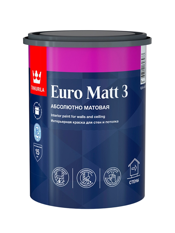 Краска интерьерная Euro Matt-3 (Евро-3) TIKKURILA 0,9л бесцветный (база С)