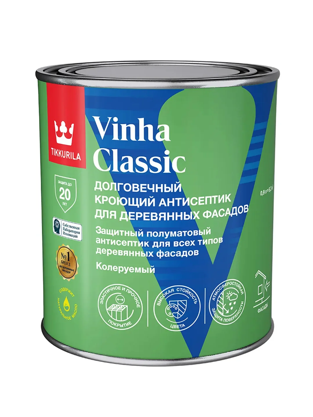 Антисептик для деревянных фасадов Tikkurila Vinha Classic, полуматовый, белый, 0,9 л