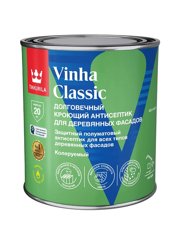 Антисептик для деревянных фасадов Tikkurila Vinha Classic, полуматовый, белый, 0,9 л