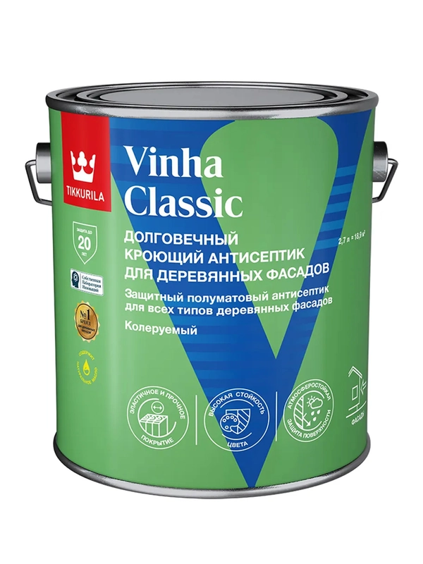 Антисептик для деревянных фасадов Tikkurila Vinha Classic, полуматовый, , 2,7 л