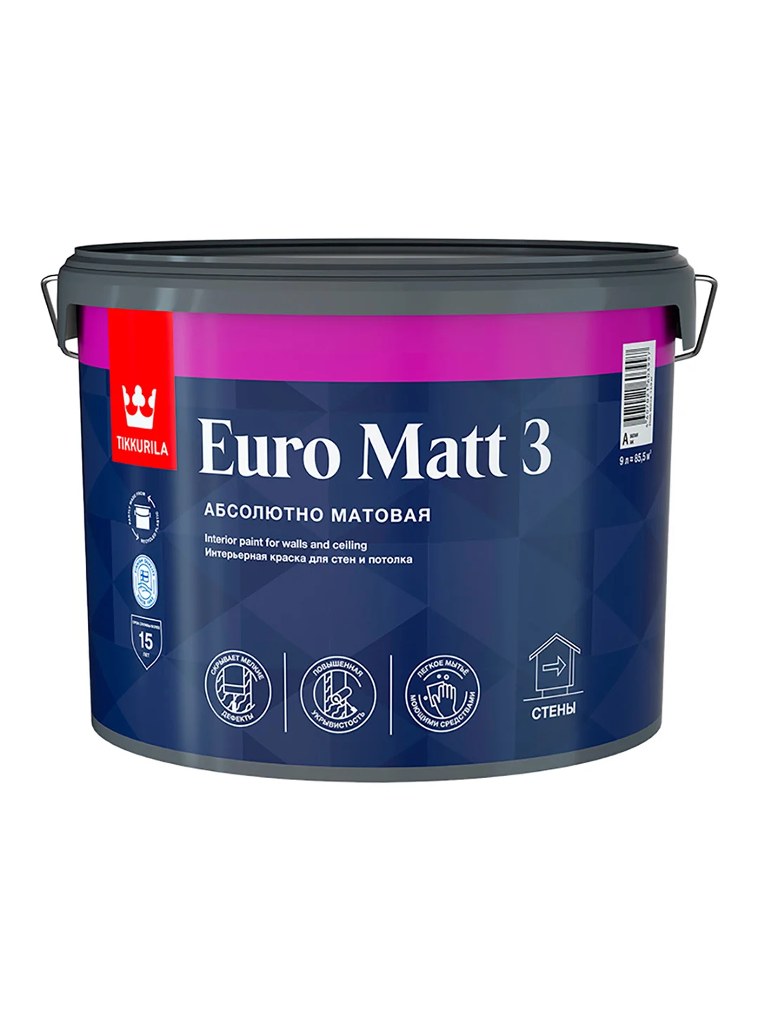 Краска интерьерная Euro Matt-3 (Евро-3) TIKKURILA 9л белый (база А)