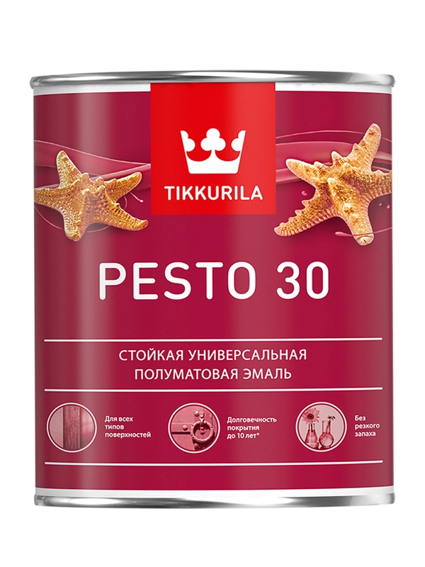 Эмаль алкидная стойкая полуматовая Pesto 30 (Песто 30) TIKKURILA 0,9 л белая (база А)