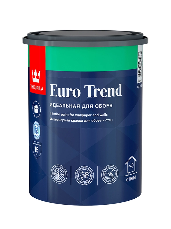 Краска интерьерная для обоев и стен Euro Trend TIKKURILA 0,9 л бесцветная (база C)