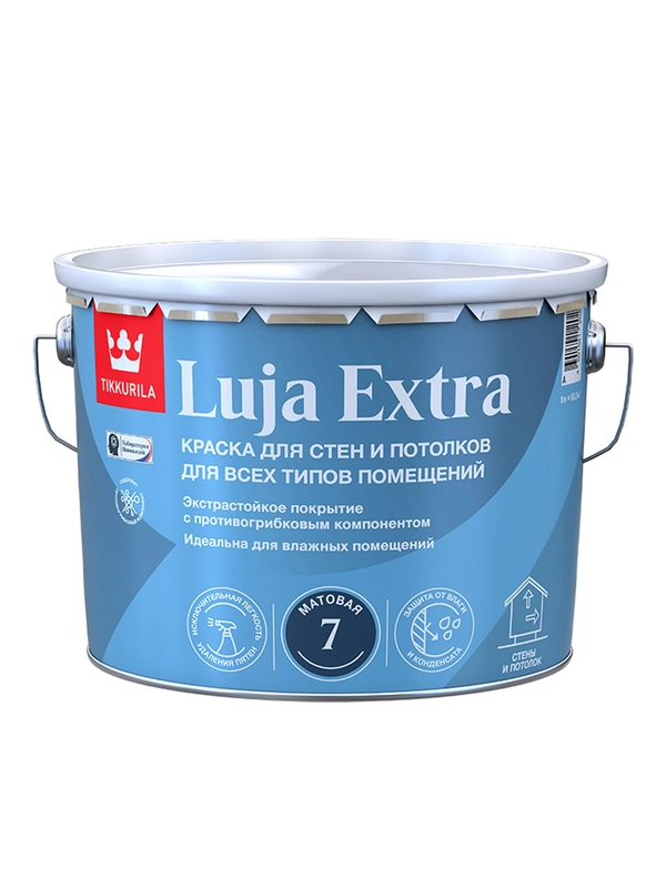 Краска для стен и потолков, Tikkurila Luja Extra, матовая, база С, бесцветная, 9 л