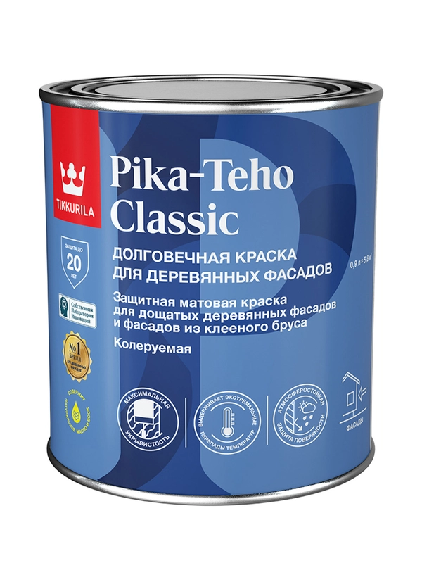 Краска для деревянных фасадов Tikkurila Pika-Teho Classic, матовая, база А, белая, 0,9 л