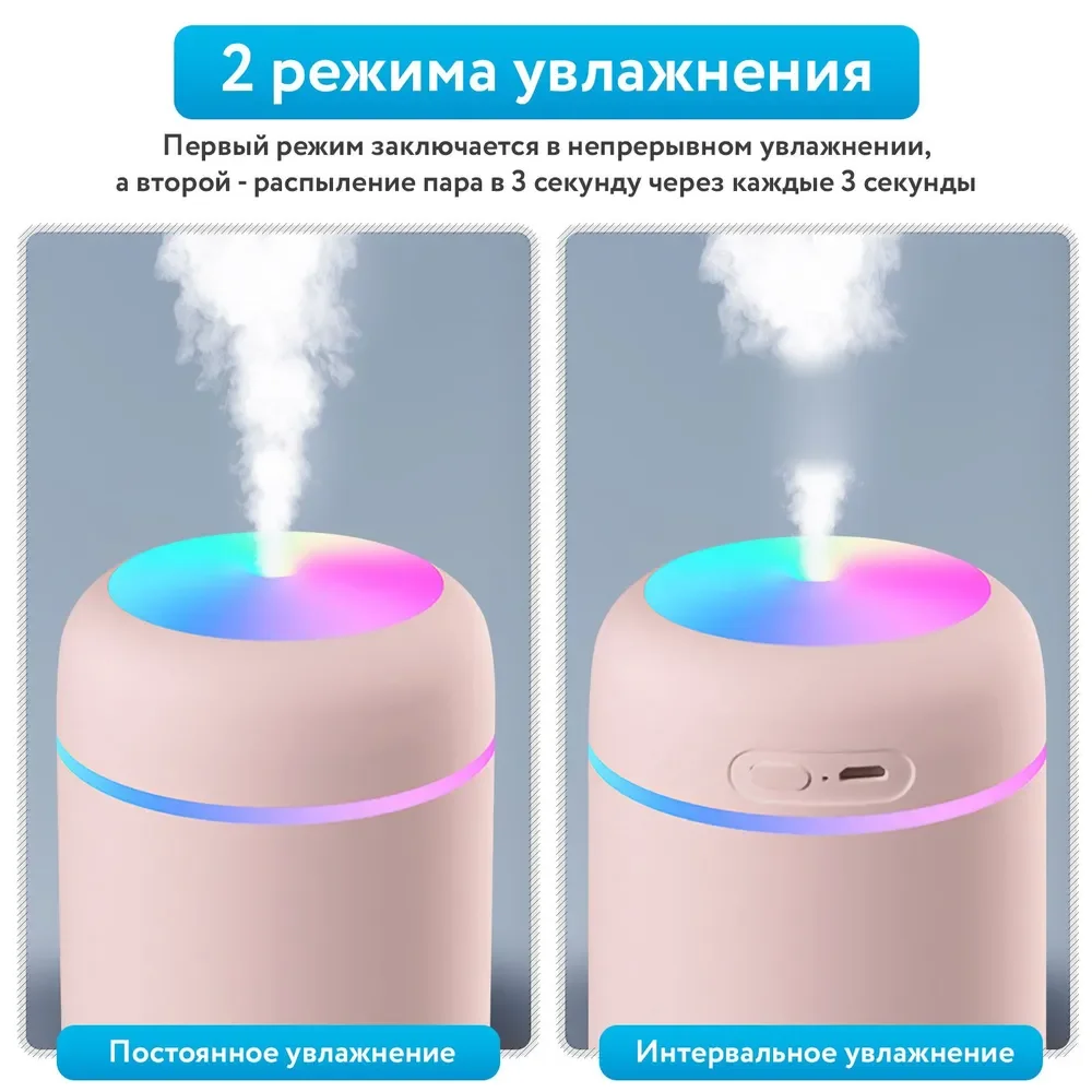 Розовый увлажнитель воздуха для дома, автомобиля, с подсветкой