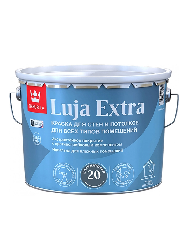 Краска для стен и потолков, Tikkurila Luja Extra, полуматовая, база А, белая, 9 л
