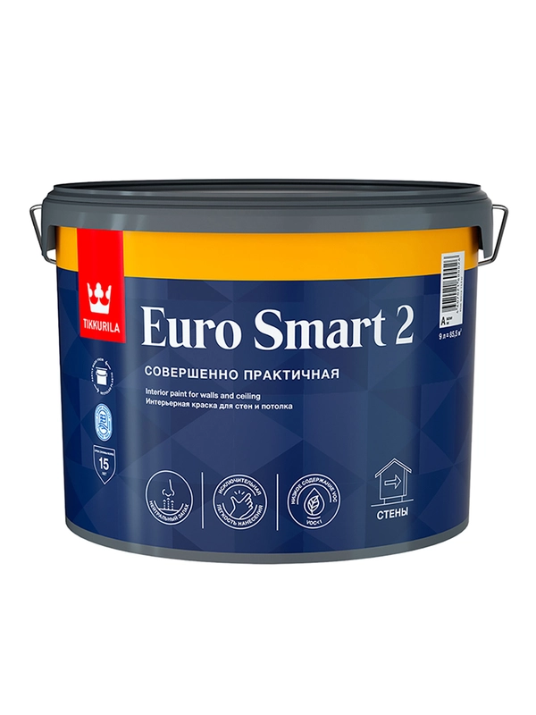 Краска моющаяся для стен и потолков Euro Smart-2 (Евро-2) TIKKURILA 9л белый (база А)