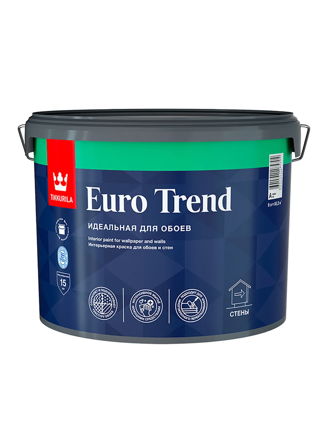 Краска интерьерная для обоев и стен Euro Trend (Евро Тренд) TIKKURILA 9л белый (база А)