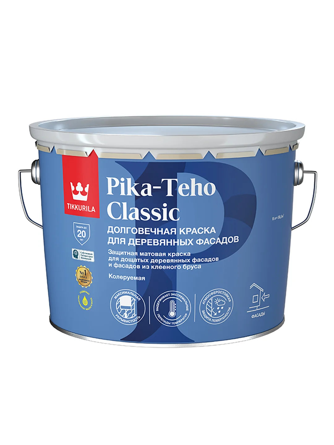 Краска для деревянных фасадов Tikkurila Pika-Teho Classic, матовая, база А, белая, 9 л