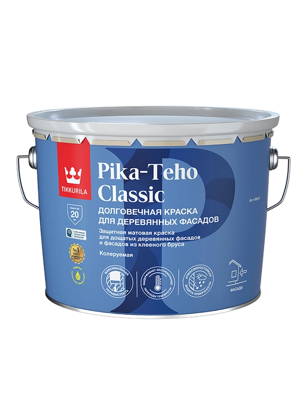 Краска для деревянных фасадов Tikkurila Pika-Teho Classic, матовая, база А, белая, 9 л