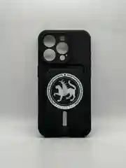 Черный чехол с гербом для iPhone 11, 12, 14 Pro,14 Pro Max,15 Pro, 15 Pro Max c карманом для карт
