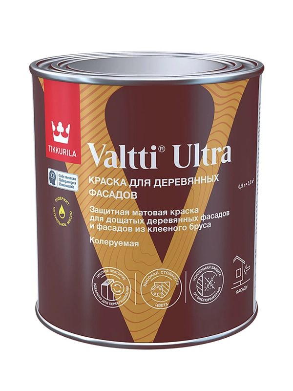 Краска для деревянных фасадов Tikkurila Valtti Ultra, матовая, база А, белая, 0,9 л