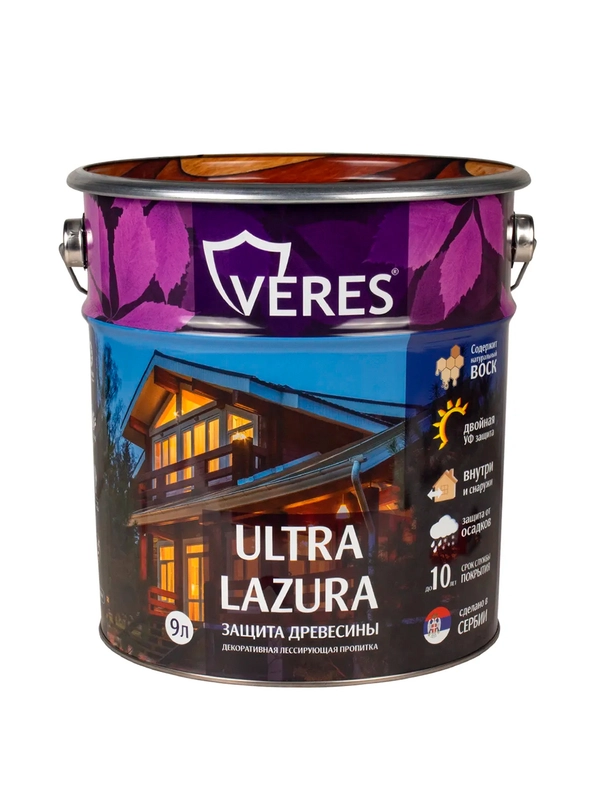 Декоративная пропитка для дерева Veres Gold Lazura №1, глянцевая, 10 л, бесцветная