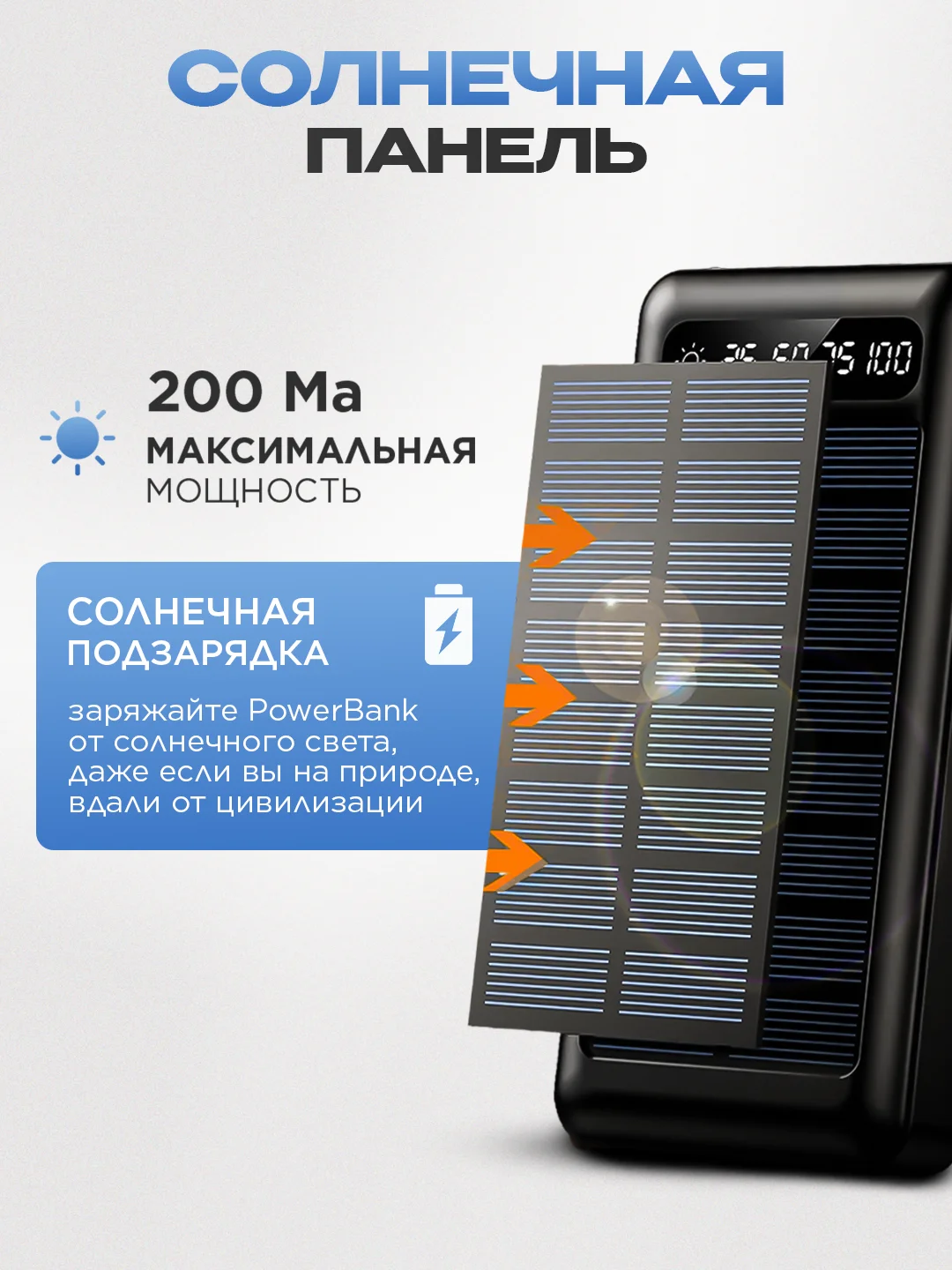 PowerBank со встроенными кабелями, Lightning, Type-C, Micro usb, 30000 mAh
