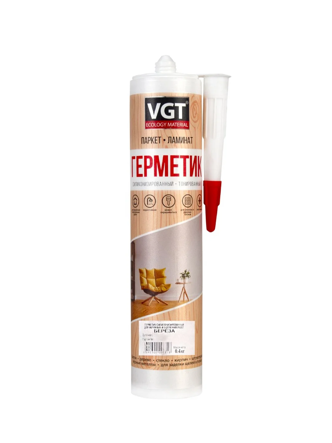 Силиконизированный герметик для наружных и внутренних работ VGT, 400 г, береза