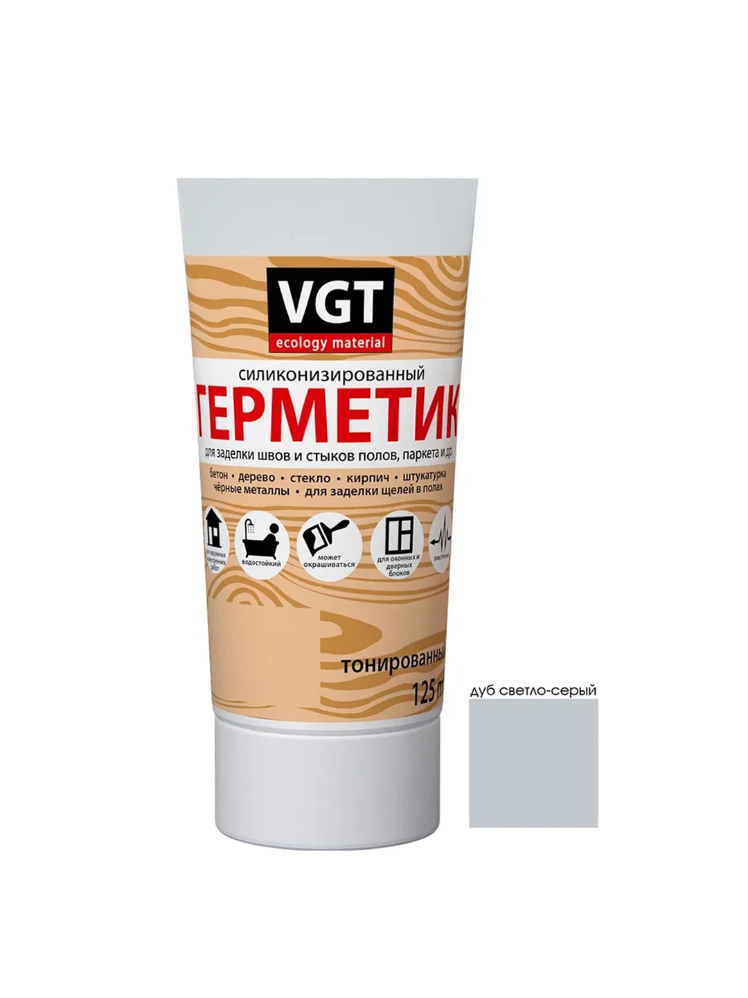 Силиконизированный герметик для наружных и внутренних работ VGT, 160 г, дуб светло-серый