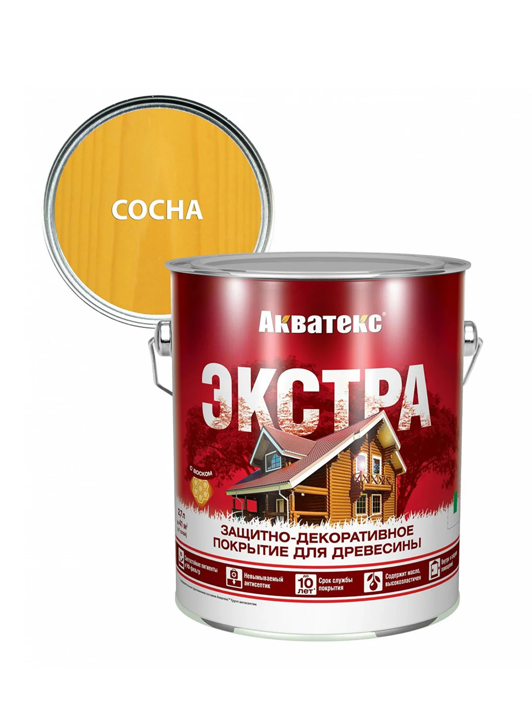 Защитно-декоративное покрытие для дерева Акватекс 2 в 1, полуматовое, 9 л, орегон