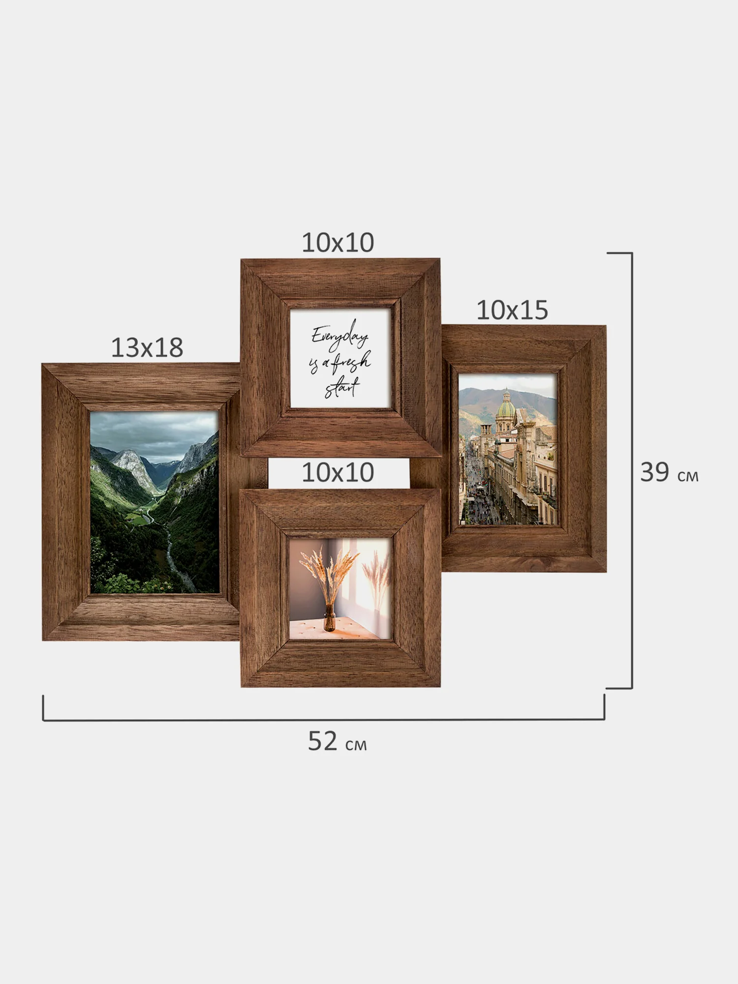 Рамка, фоторамка, 4 фото для фотографий, грамот, из мангового дерева, Brauberg, 391283