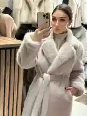Пудровый эко-шуба под норку