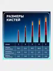 Кисти, кисточки для акварели, гуаши Brauberg 5 штук синтетика, круглая  №1,2,3,4,5, 201025