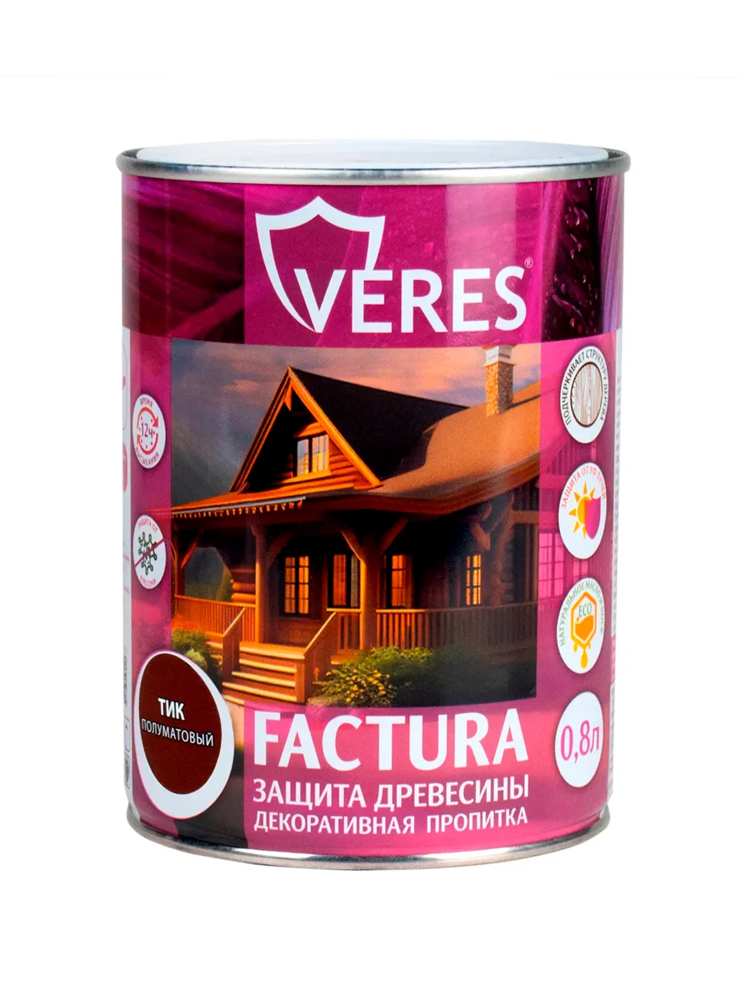 Декоративная пропитка для дерева Veres Gold Lazura №8, глянцевая, 10 л, дуб темный