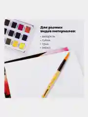 Кисточка (кисть) для рисования, СИНТЕТИКА, круглая, № 7 деревянная ручка, колпачок, 200847