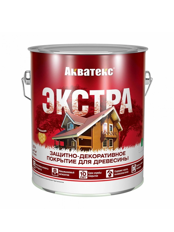 Защитно-декоративное покрытие для дерева Акватекс 2 в 1, полуматовое, 9 л, орех