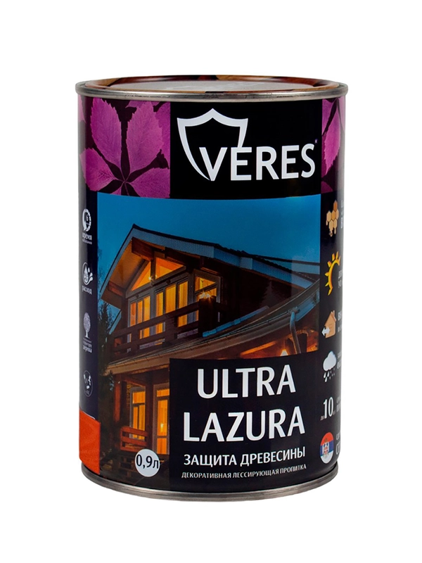 Декоративная пропитка для дерева Veres Classic Lazura №1, матовая, 9 л, бесцветная