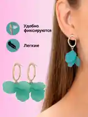 Тёмно-бирюзовый серьги женские Lotus, с подвесками в форме лепестков