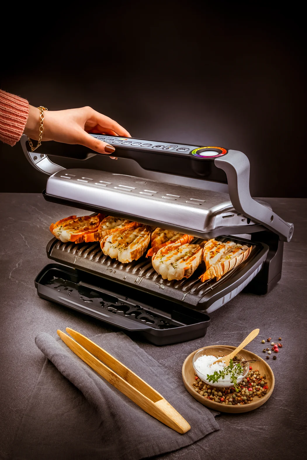Серебряный умный электрический гриль Tefal Optigrill+ XL GC722D34
