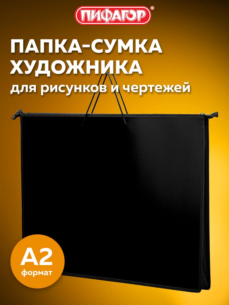 Папка-сумка портфель для рисунков, документов, бумаг на молнии с ручками Пифагор А2 270873