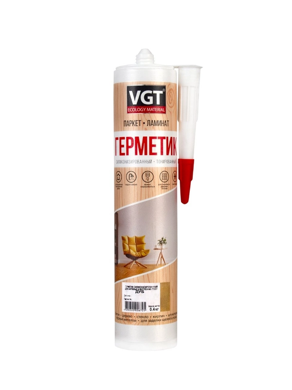 Силиконизированный герметик для наружных и внутренних работ VGT, 400 г, дуб