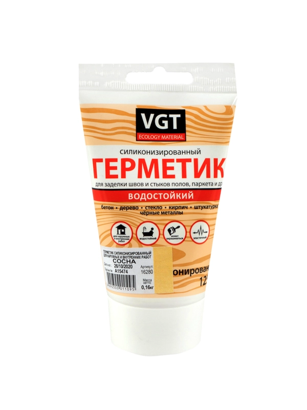 Силиконизированный герметик для наружных и внутренних работ VGT, 160 г, сосна