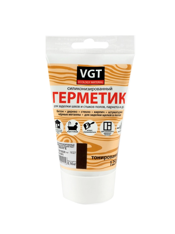 Силиконизированный герметик для наружных и внутренних работ VGT, 160 г, венге