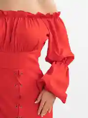 Алый платье с рукавом и разрезом