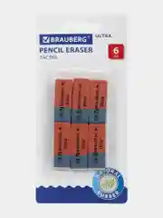 Ластик Brauberg "Ultra" 6 шт, 41х14х8 мм, красно-синие, натуральный каучук 229599
