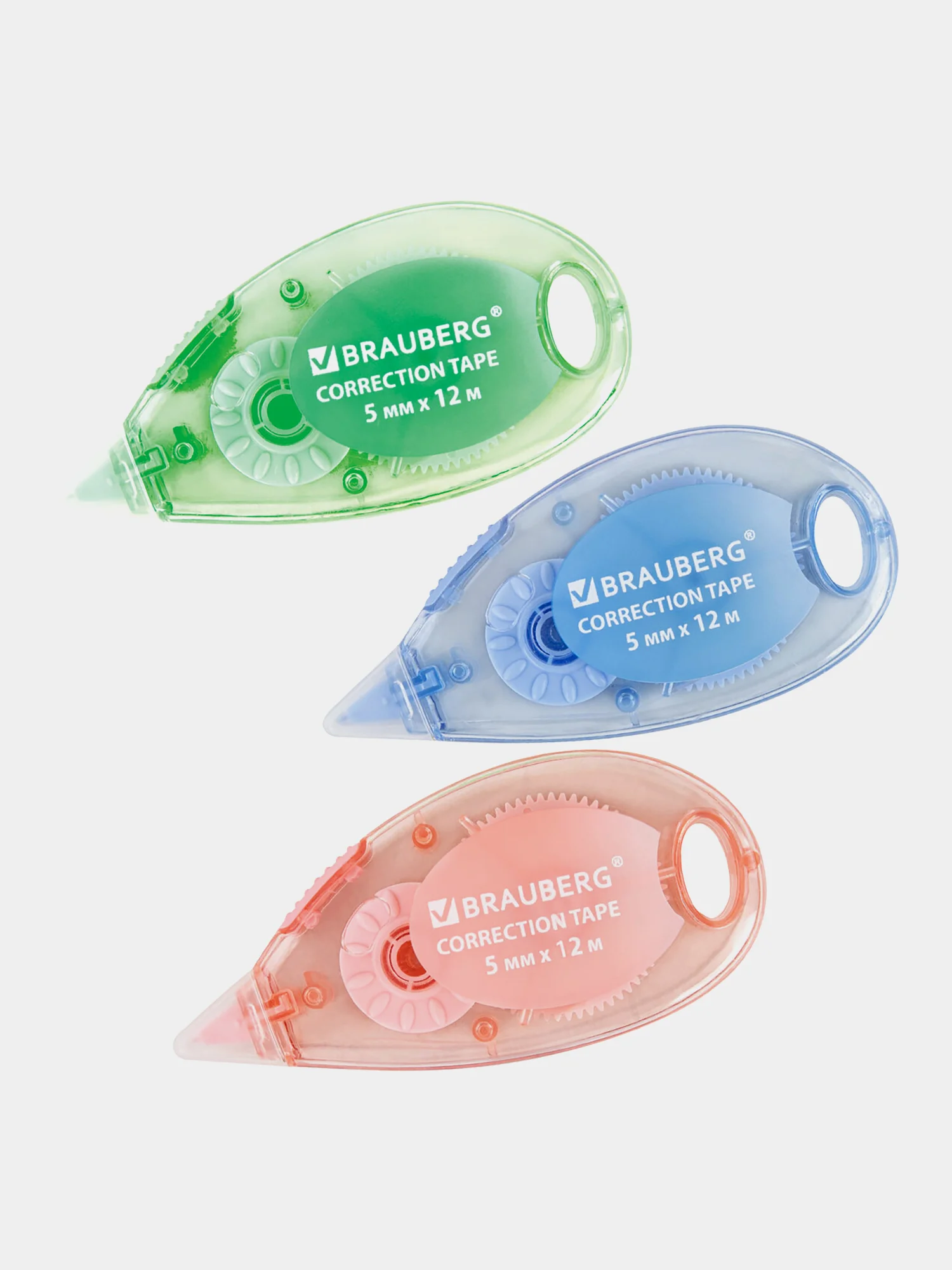 Корректирующая лента Brauberg Pastel, 5 мм x 12 м, механизм перемотки, 3 шти, 271252