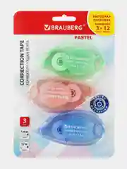 Корректирующая лента Brauberg Pastel, 5 мм x 12 м, механизм перемотки, 3 шти, 271252
