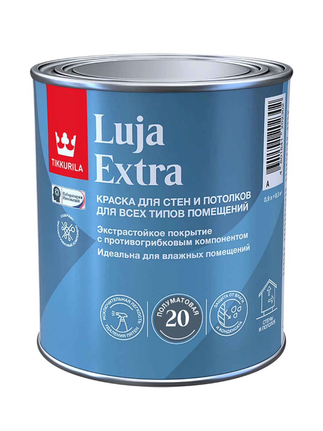 Краска для стен и потолков, Tikkurila Luja Extra, полуматовая, база А, белая, 0,9 л