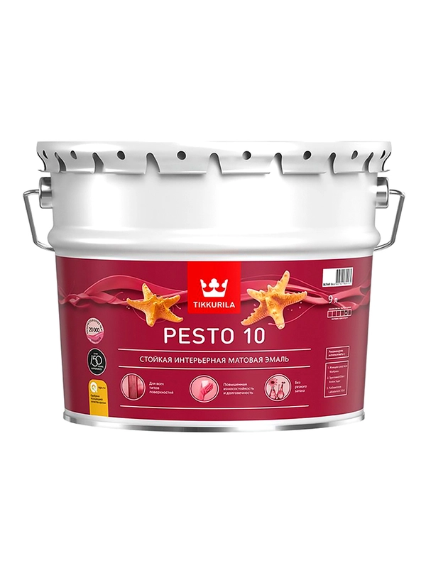 Эмаль алкидная стойкая матовая Pesto 10 (Песто 10) TIKKURILA 9 л белая (база А)