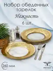 Тарелки обеденные, подарочный набор 6 шт., 26 см, золото PROMSIZ коллекция Нежность