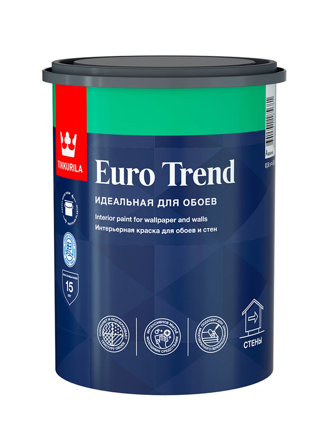 Краска интерьерная для обоев и стен Euro Trend (Евро Тренд) TIKKURILA 0,9л белый (база А)