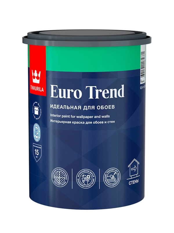 Краска интерьерная для обоев и стен Euro Trend (Евро Тренд) TIKKURILA 0,9л белый (база А)