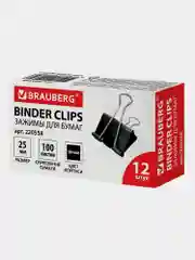 Зажимы канцелярские для бумаг Brauberg, Комплект 12 шт, 25 мм, на 100 листов, черные