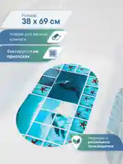 Синий коврик для ванны и душевой кабины на присосках "Bubbles" 38x69 см,ВИЛИНА