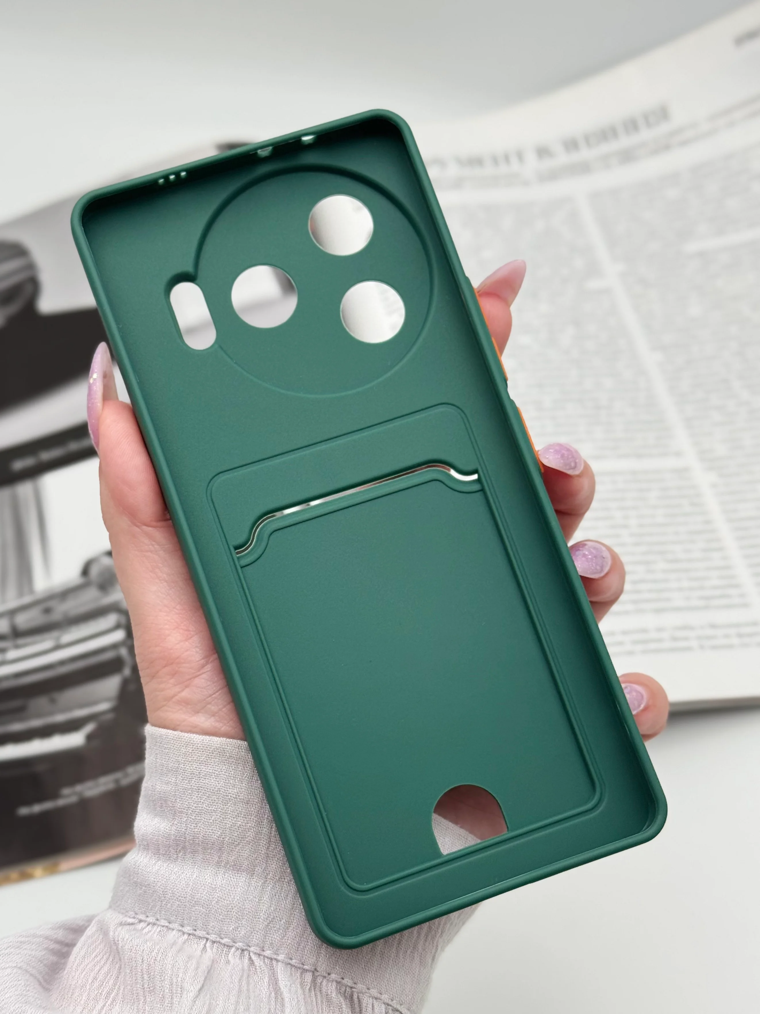 Тёмно-зелёный чехол для Tecno Camon 30 Pro 5G, с карманом для карты, цветная накладка