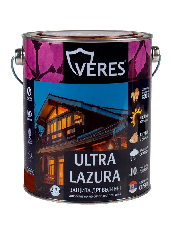 Декоративная пропитка для дерева Veres Gold Lazura №1, глянцевая, 0,9 л, бесцветная