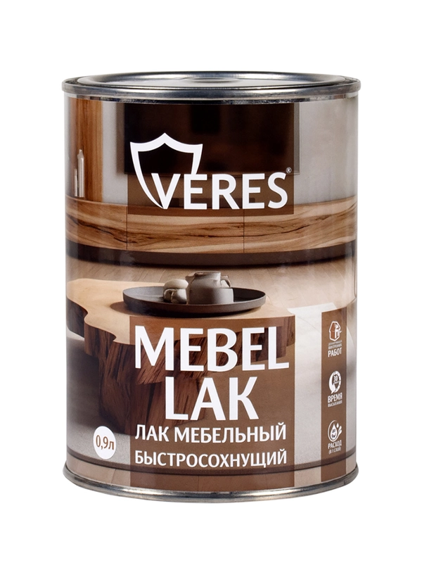 Лак мебельный Veres, быстросохнущий, акриловый, полуглянцевый, 0,9 л
